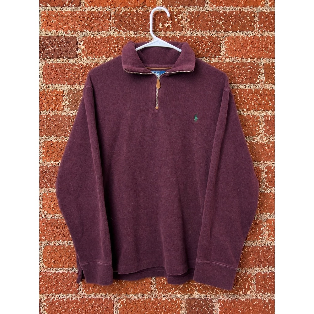 Polo Ralph Lauren Mens L Burgundy Maroon 1/4 Zip Cotton Pullover Sweater Preppy